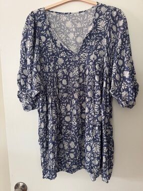 Navy Floral V-Neck Women's Block Print Dress